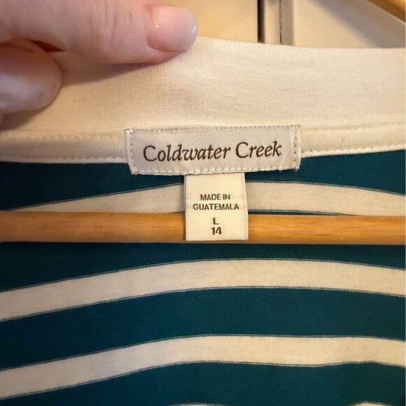 Women Striped Long Coldwater Creek‎ Teal and Ivory Cardigan Sweater-Size L (14) - Picture 3 of 8
